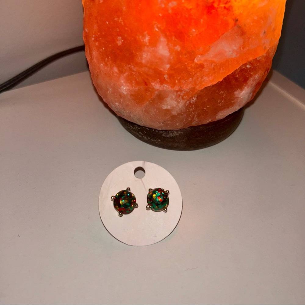 Red and Green Faceted Geometric Earrings